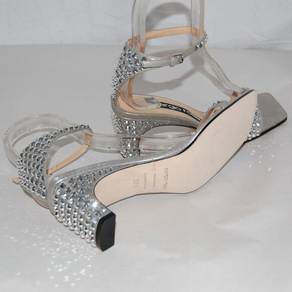 US 6.5 ❤️ SERGIO ROSSI Silver Crystal Rhinestone Embellished Ankle Strap Sandals - Picture 11 of 12